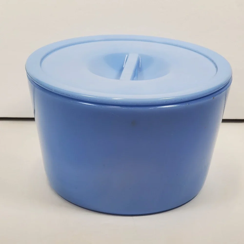 Vintage Refrigerator Dish or Grease Canister Jeannette Delphite Blue Glass CHIP